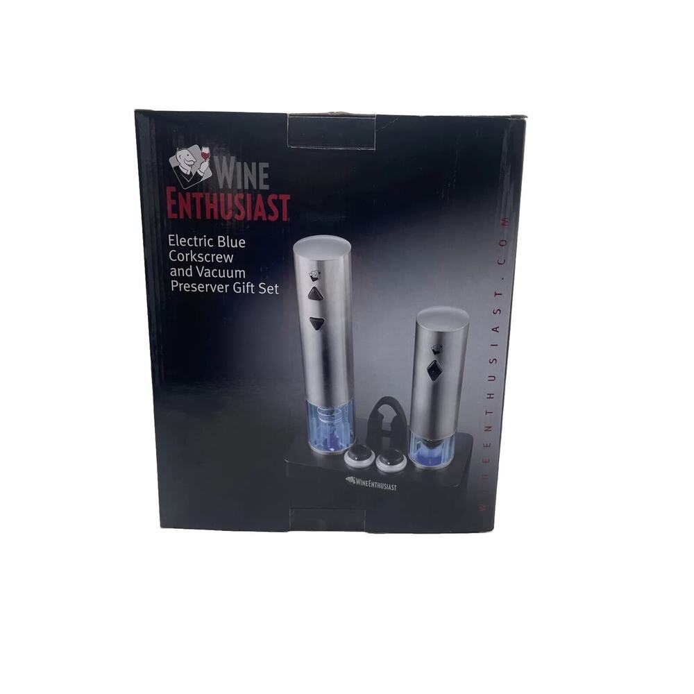 Wine Enthusiast Electric Blue Corkscrew Vacuum Preserver Gift Set NIP Open Box